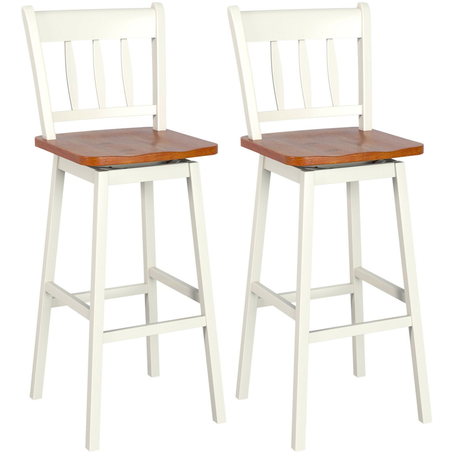 Set of 2 Swivel Counter Bar Stools with Solid Wood Frame, 30.5 Inch Seat Height, White