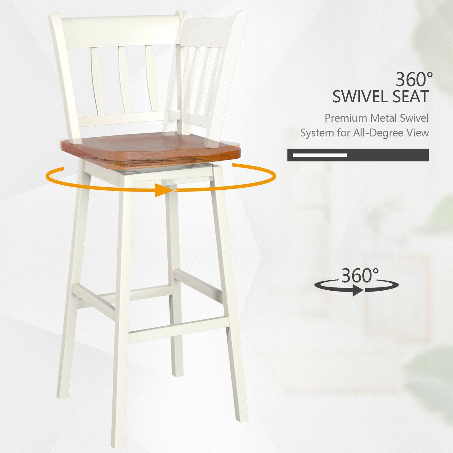 Set of 2 Swivel Counter Bar Stools with Solid Wood Frame, 30.5 Inch Seat Height, White
