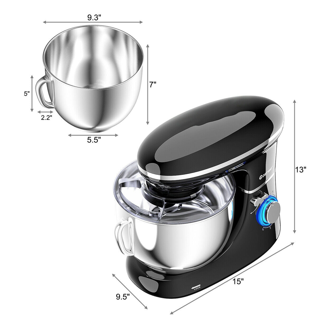 660W 6.3QT Tilt Head Stand Mixer with 6 Speed Control