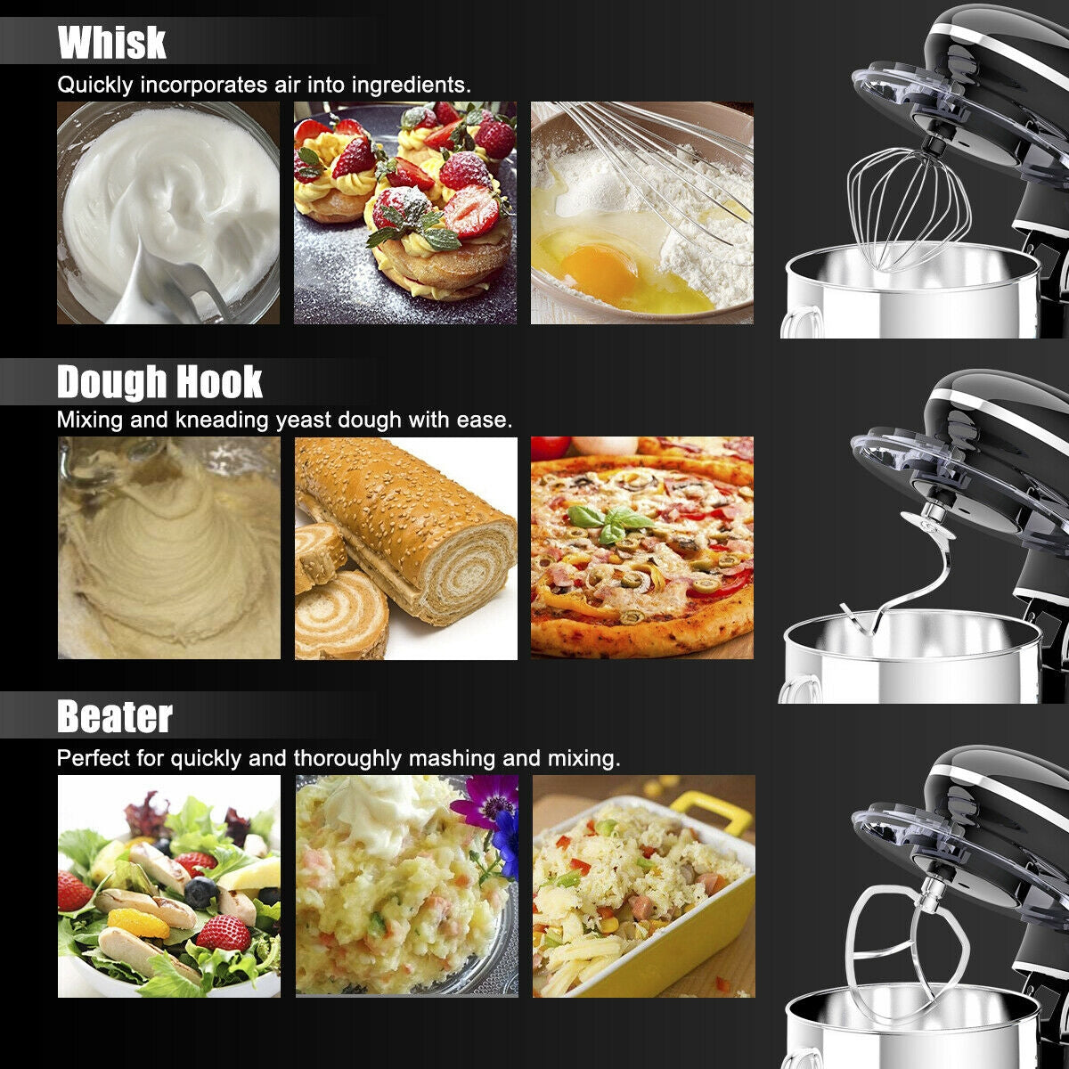 660W 6.3QT Tilt Head Stand Mixer with 6 Speed Control