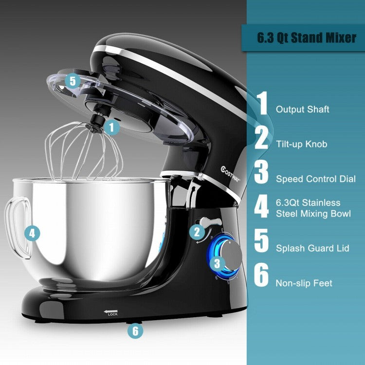 660W 6.3QT Tilt Head Stand Mixer with 6 Speed Control