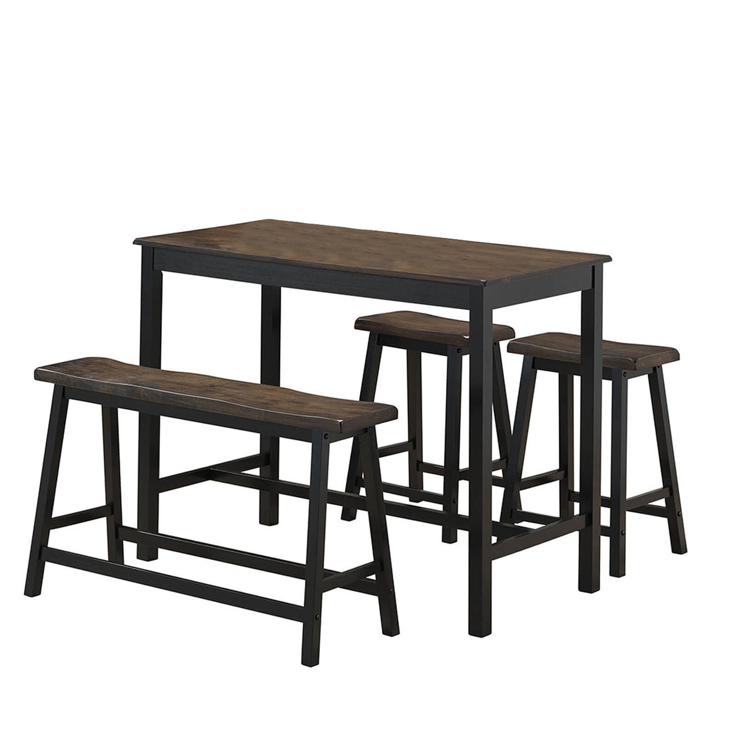 4 Piece Solid Wood Counter Height Dining Set in Coffee with Bench and Stools