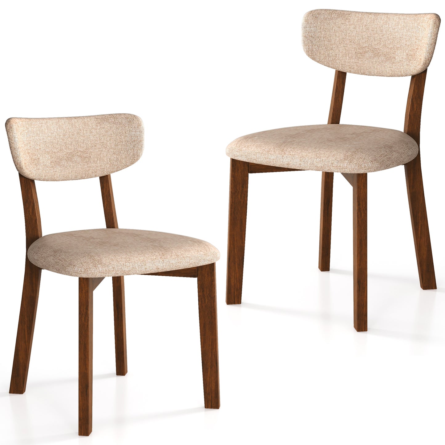 Upholstered Dining Chairs with Mid-Back Design and Solid Rubber Wood Frame – Beige, Set of 2