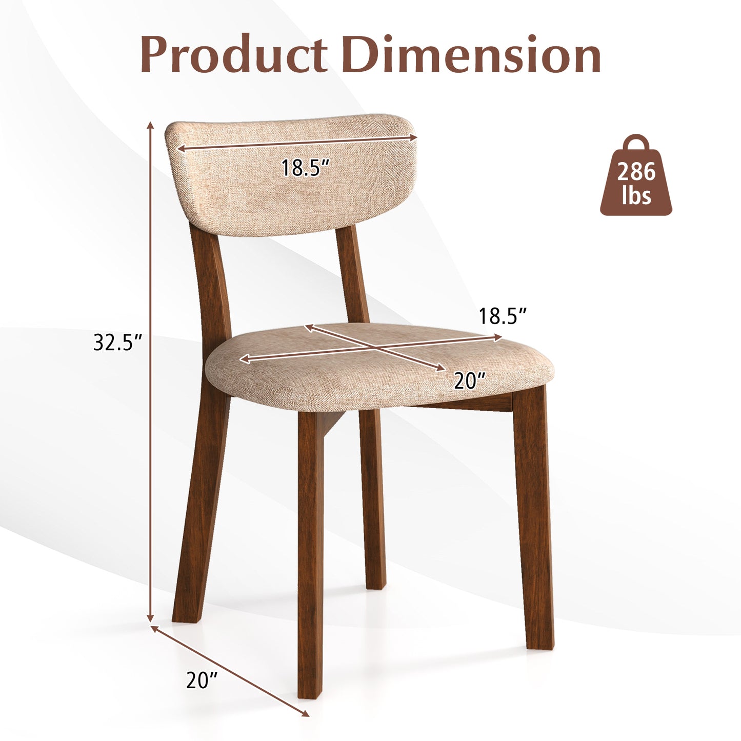Upholstered Dining Chairs with Mid-Back Design and Solid Rubber Wood Frame – Beige, Set of 2