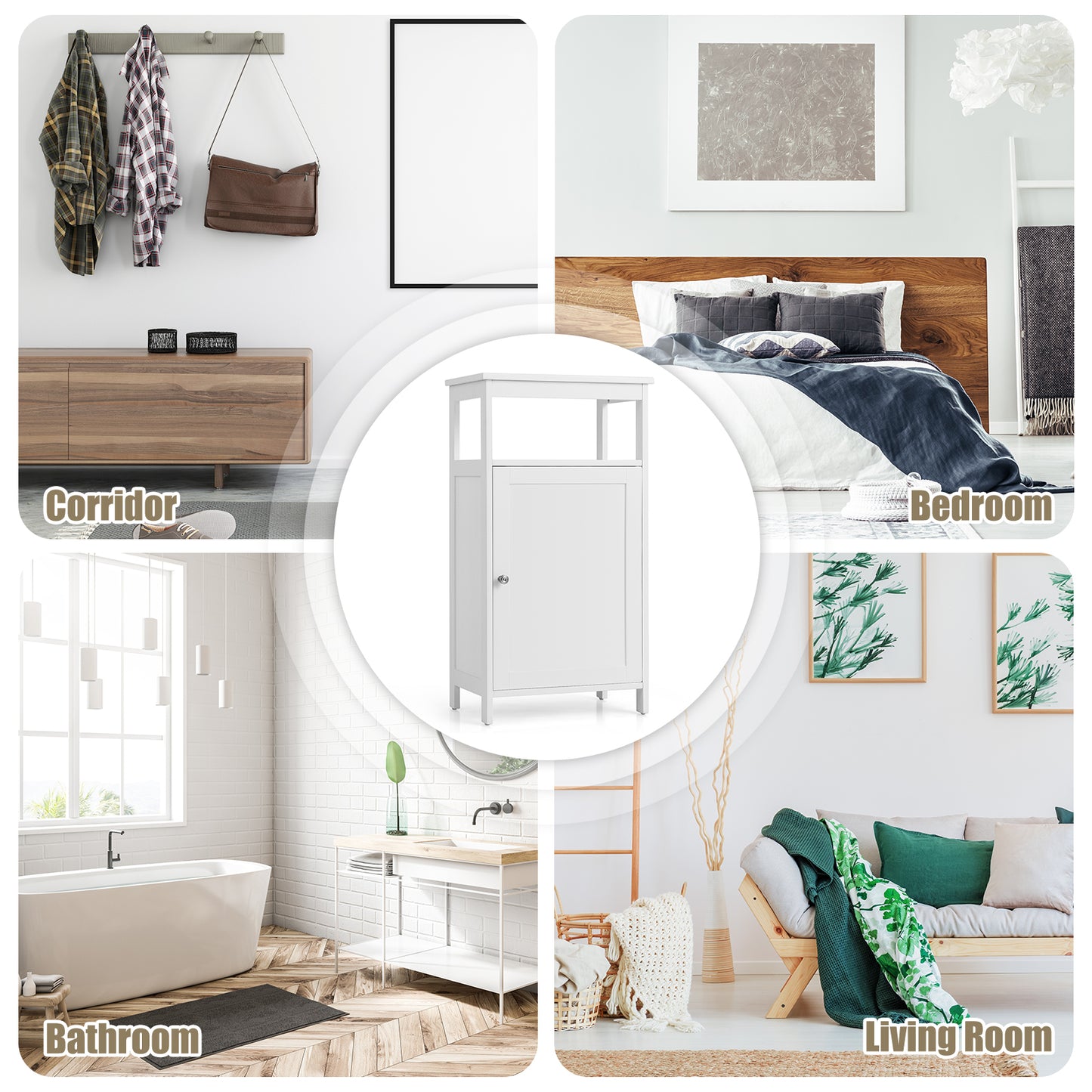 Multifunctional Floor Cabinet Storage Rack with Adjustable Shelves and Organizer Stand