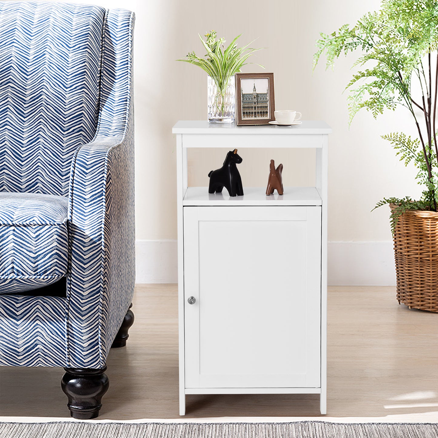 Multifunctional Floor Cabinet Storage Rack with Adjustable Shelves and Organizer Stand