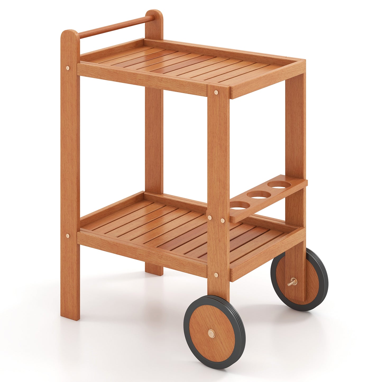 Wood Bar Cart with Wine Storage and Rubber Wheels for Indoor and Outdoor Use