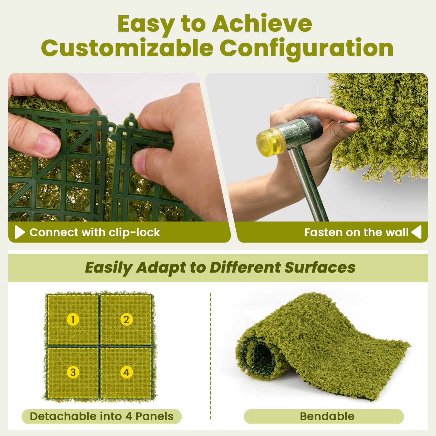 12 Pack 20x20 Inch Artificial Grass Wall Panels – Perfect for Garden, Yard, and Balcony Privacy