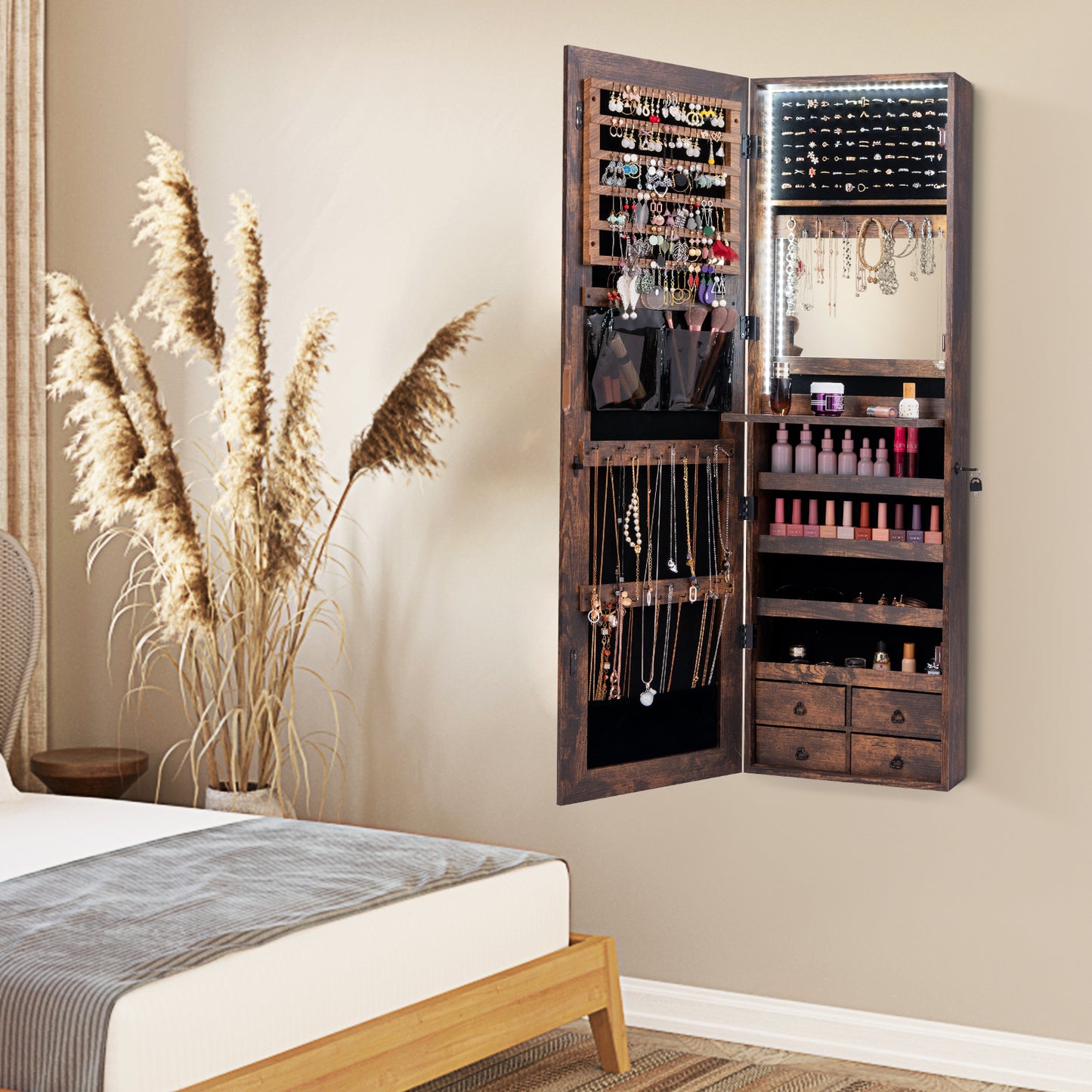 4 Drawer Multipurpose Storage Cabinet with Adjustable Shelves – Rustic Brown