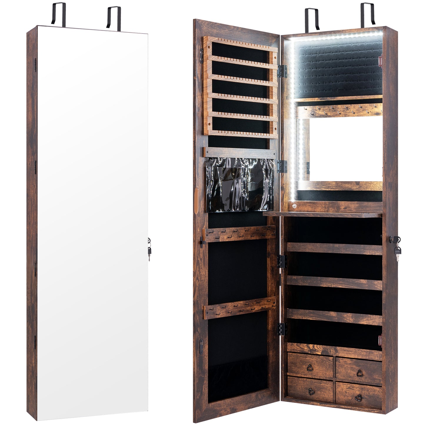 4 Drawer Multipurpose Storage Cabinet with Adjustable Shelves – Rustic Brown