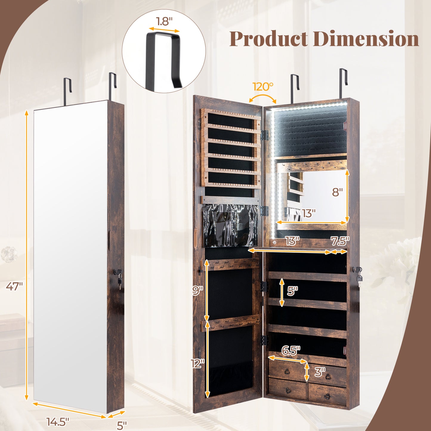 4 Drawer Multipurpose Storage Cabinet with Adjustable Shelves – Rustic Brown