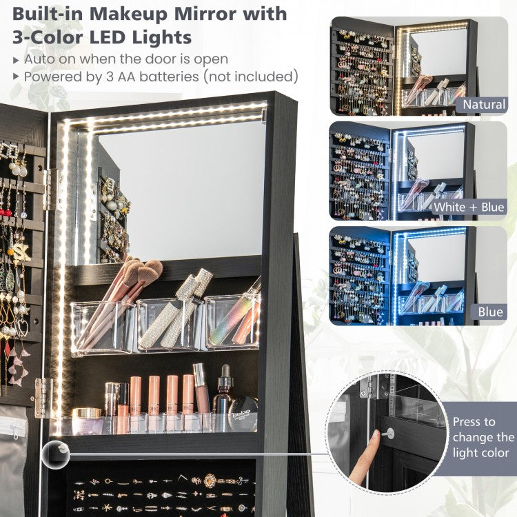 360° Rotating Jewelry Armoire with LED Mirror and Lockable Storage – Black