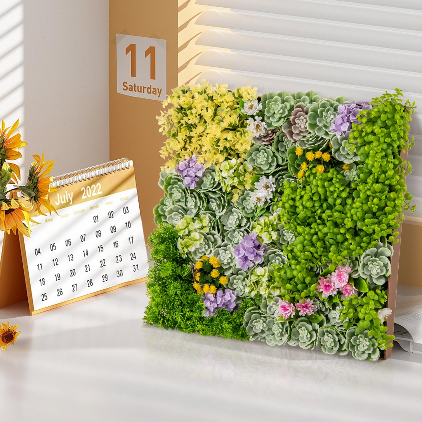 Set of 2 - 3D Hanging Faux Succulent Wall Art with 10 Types of Mixed Plants for Balcony & Home Decor