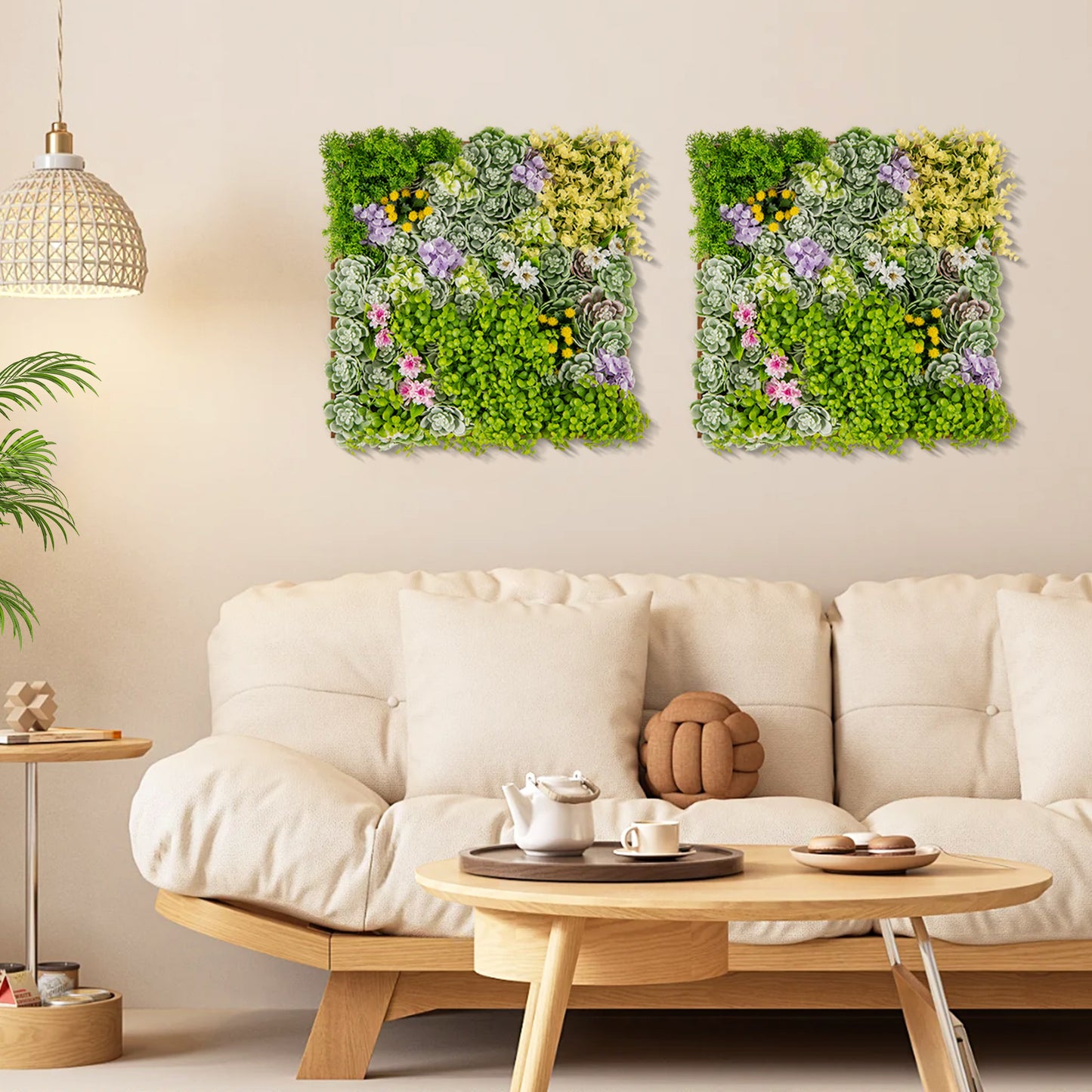 Set of 2 - 3D Hanging Faux Succulent Wall Art with 10 Types of Mixed Plants for Balcony & Home Decor