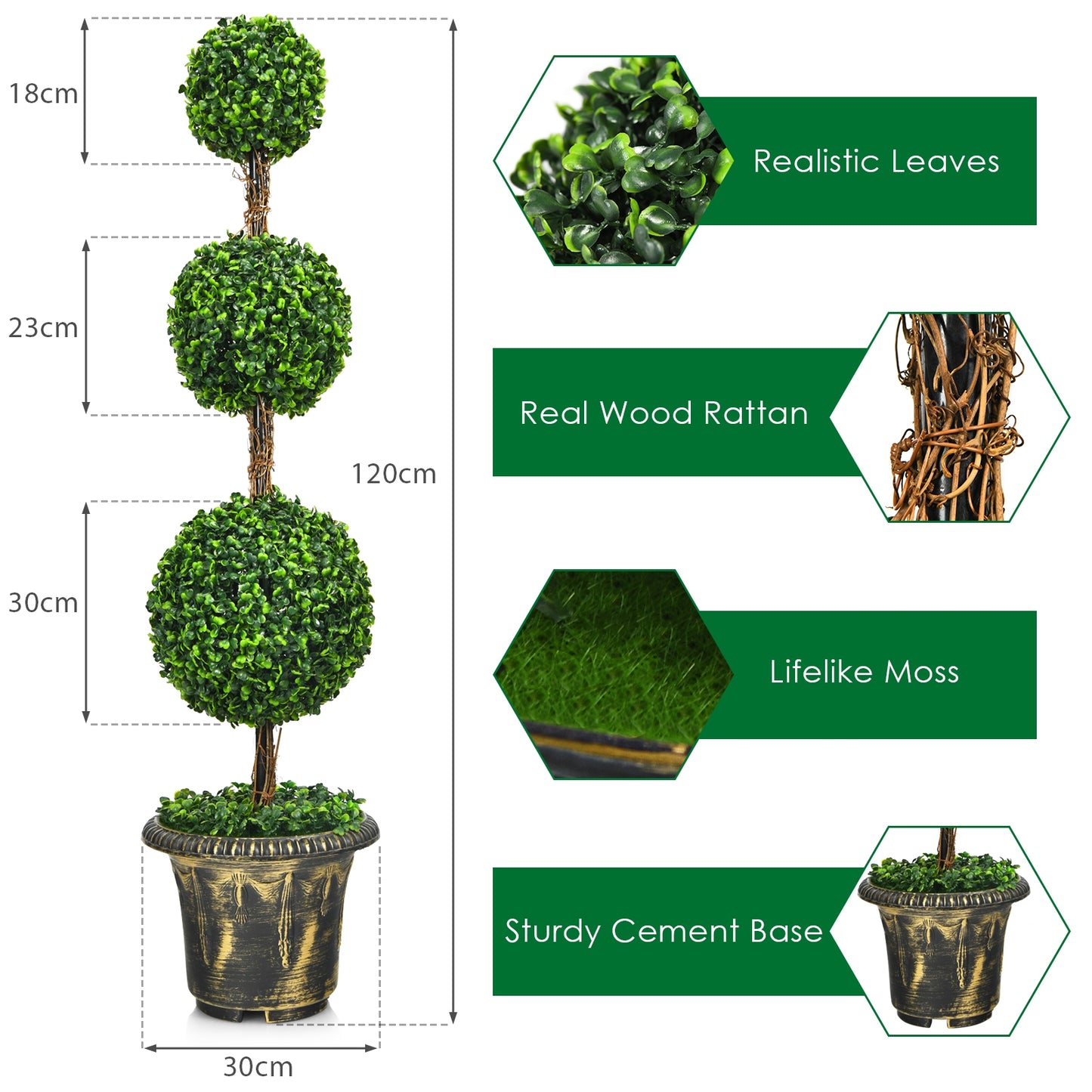 4 Feet Artificial Triple Ball Topiary Tree - Lifelike Indoor/Outdoor Decoration
