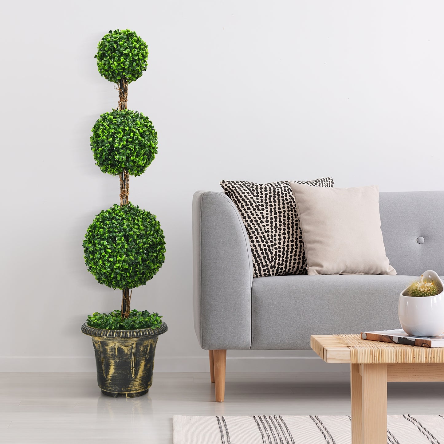 4 Feet Artificial Triple Ball Topiary Tree - Lifelike Indoor/Outdoor Decoration