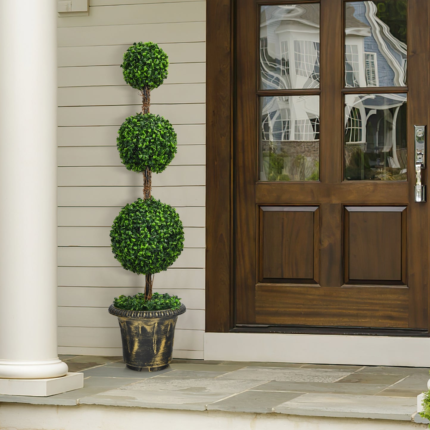 4 Feet Artificial Triple Ball Topiary Tree - Lifelike Indoor/Outdoor Decoration
