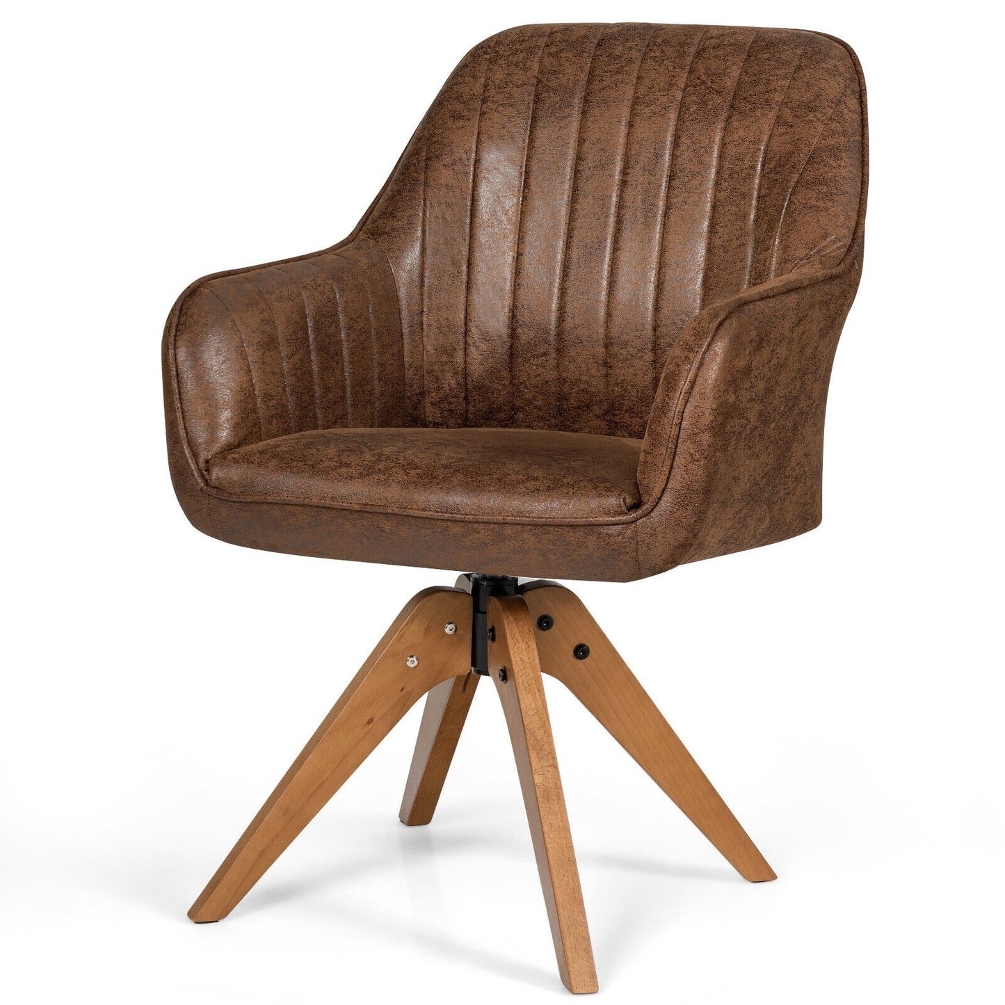 Modern Mid-Century Swivel Chair with Hot-Stamping Cloth and Wooden Base