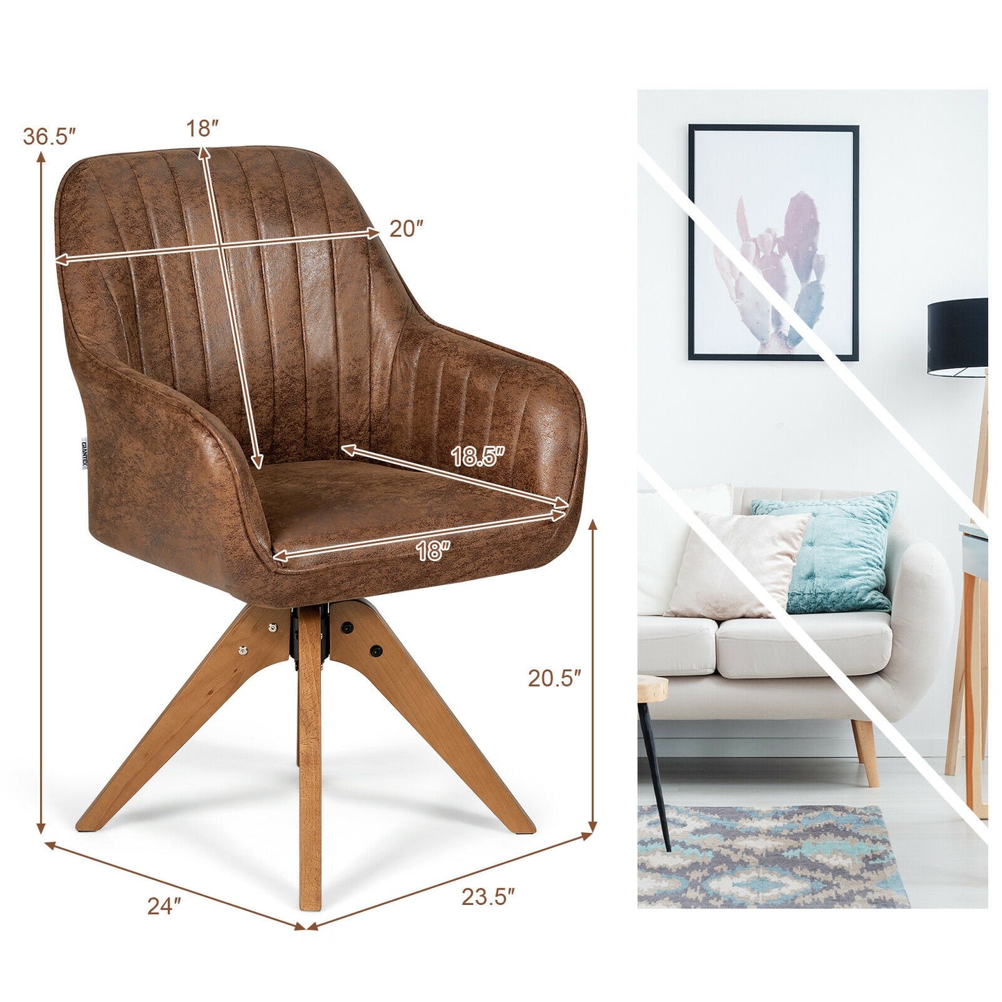 Modern Mid-Century Swivel Chair with Hot-Stamping Cloth and Wooden Base