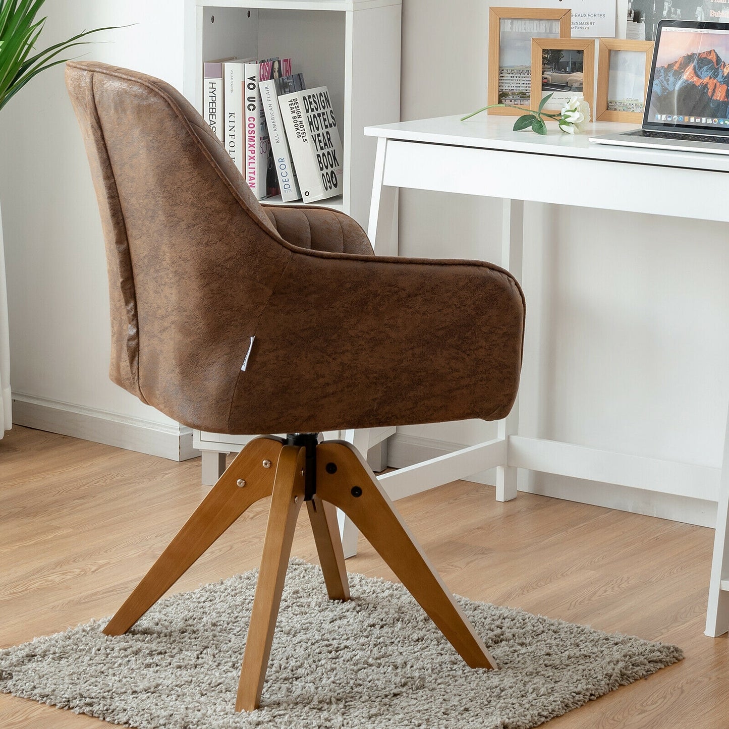 Modern Mid-Century Swivel Chair with Hot-Stamping Cloth and Wooden Base