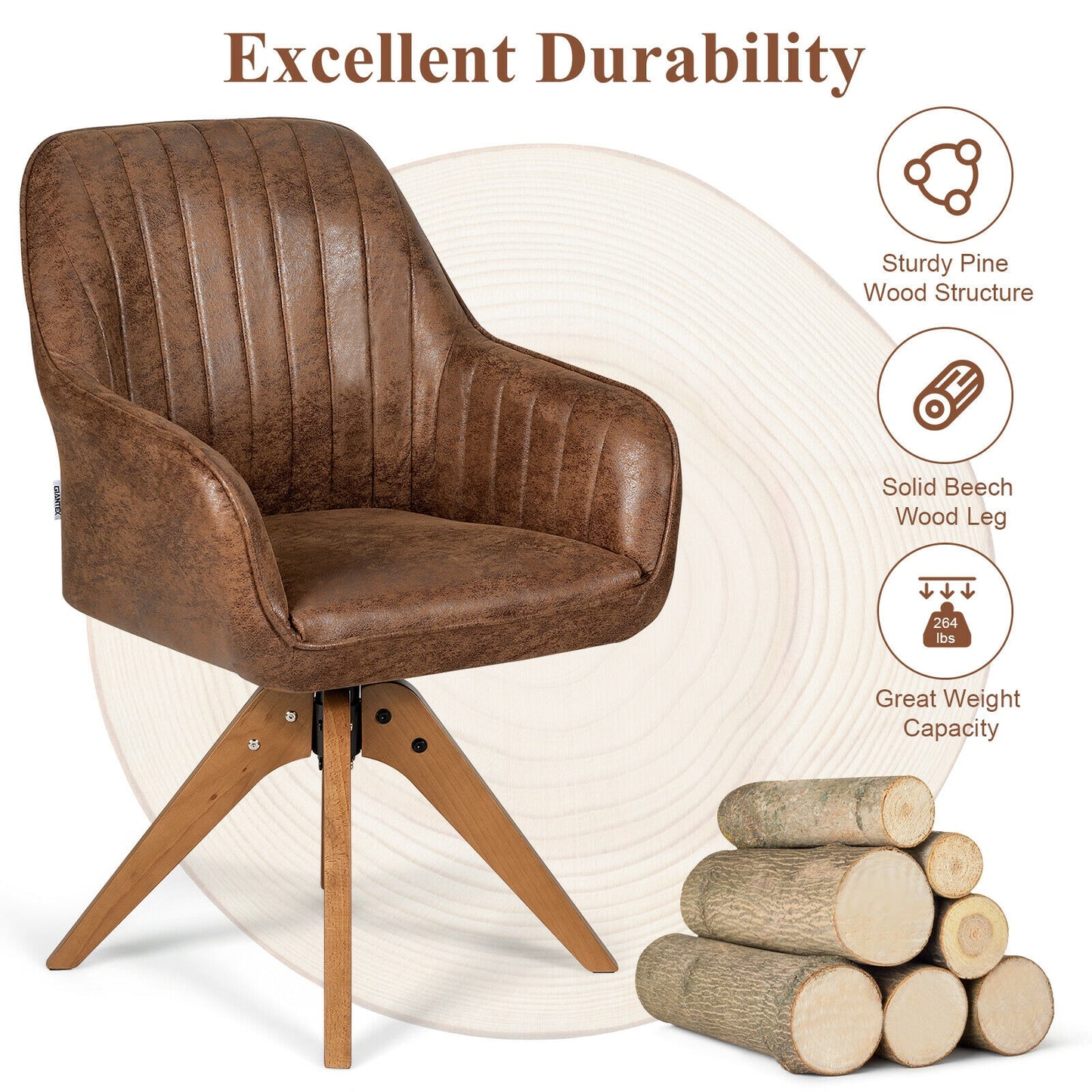 Modern Mid-Century Swivel Chair with Hot-Stamping Cloth and Wooden Base