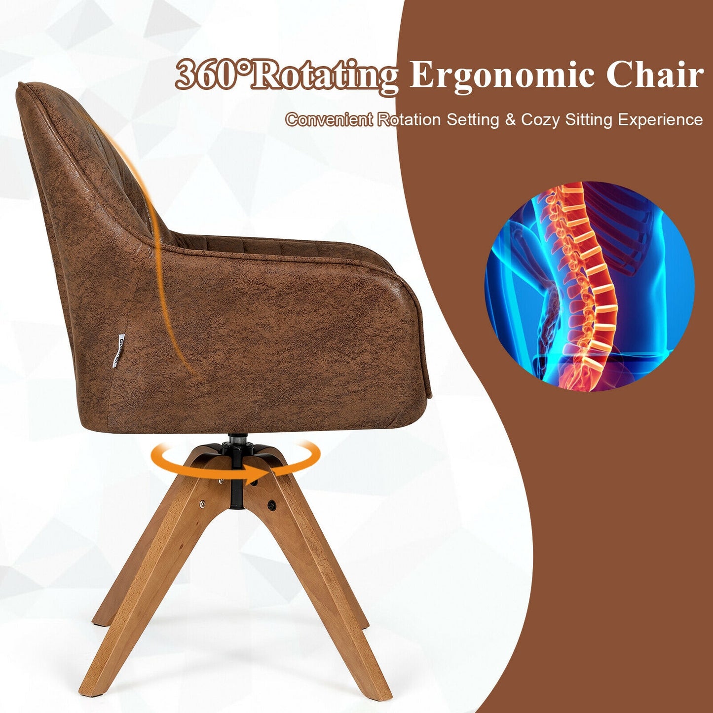 Modern Mid-Century Swivel Chair with Hot-Stamping Cloth and Wooden Base