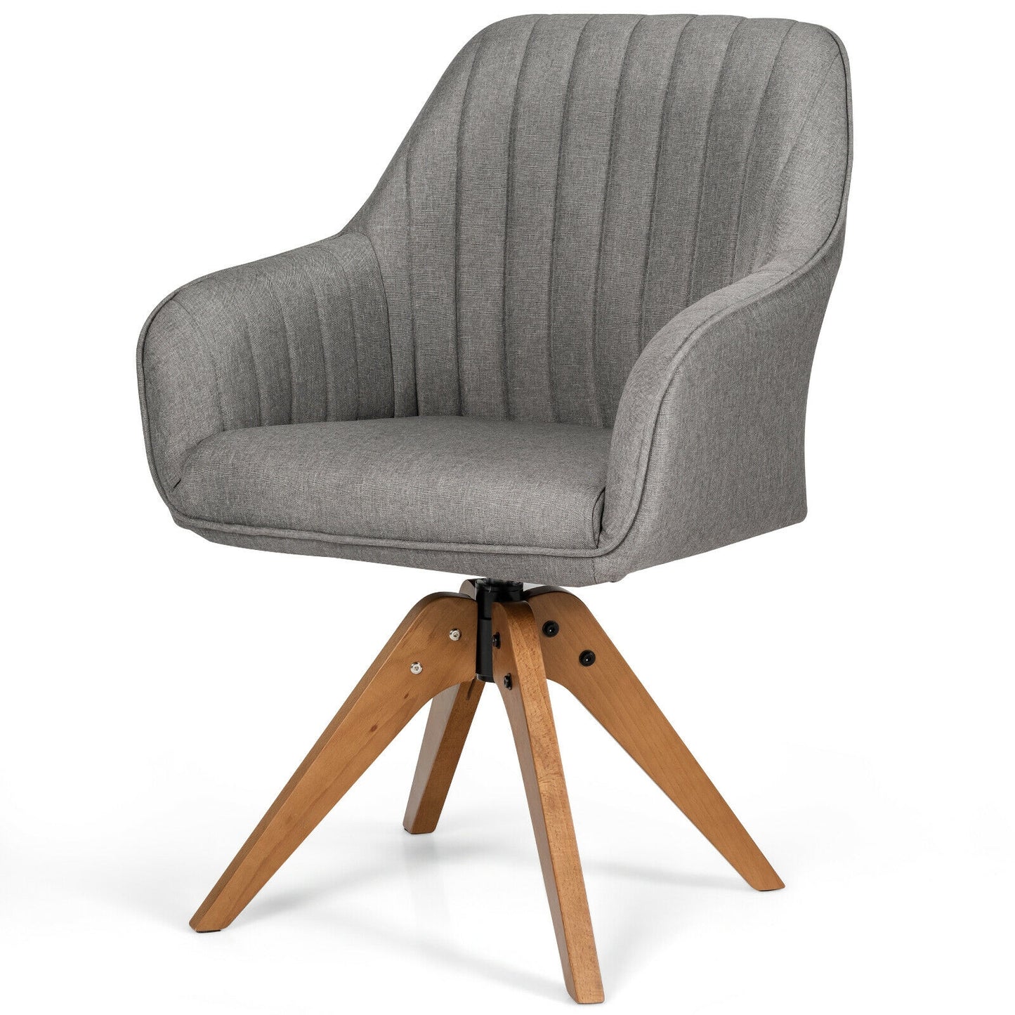 Linen Swivel Accent Armchair with Wooden Legs