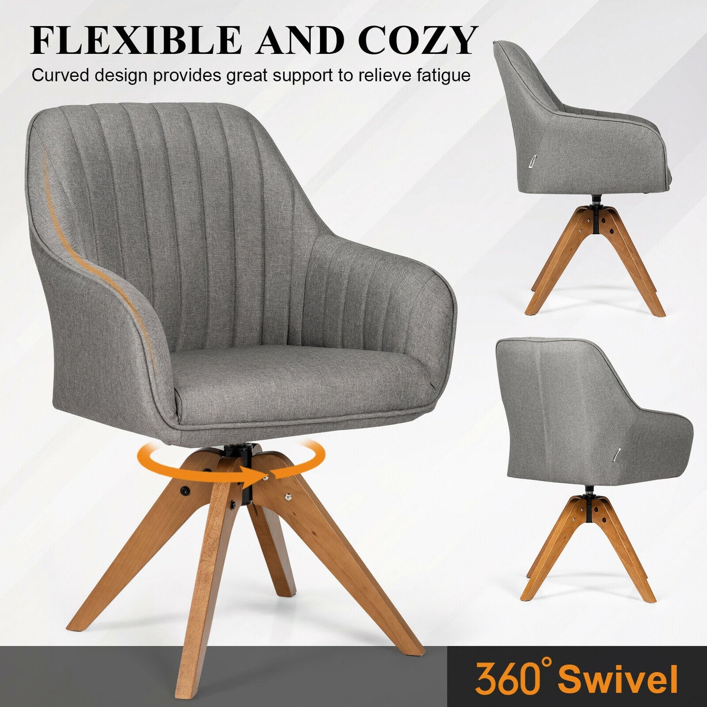 Linen Swivel Accent Armchair with Wooden Legs