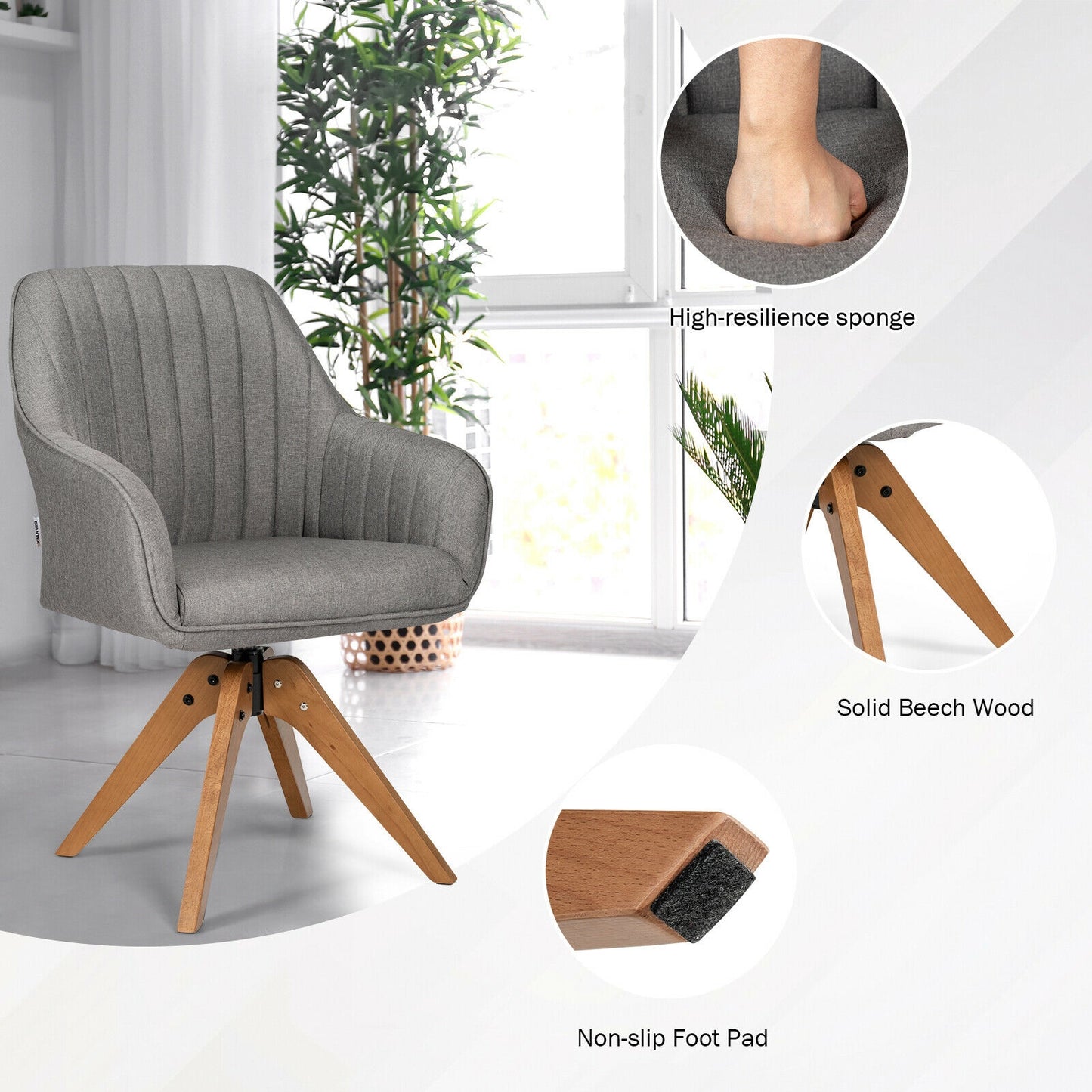 Linen Swivel Accent Armchair with Wooden Legs