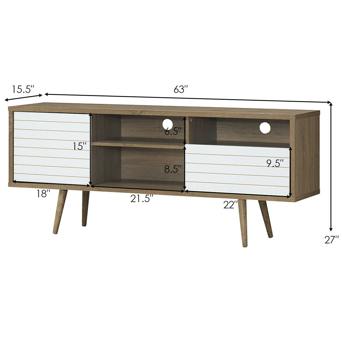 Modern Media Stand with Drawer Storage and Cable Management for 65 Inch TVs - Brown & White