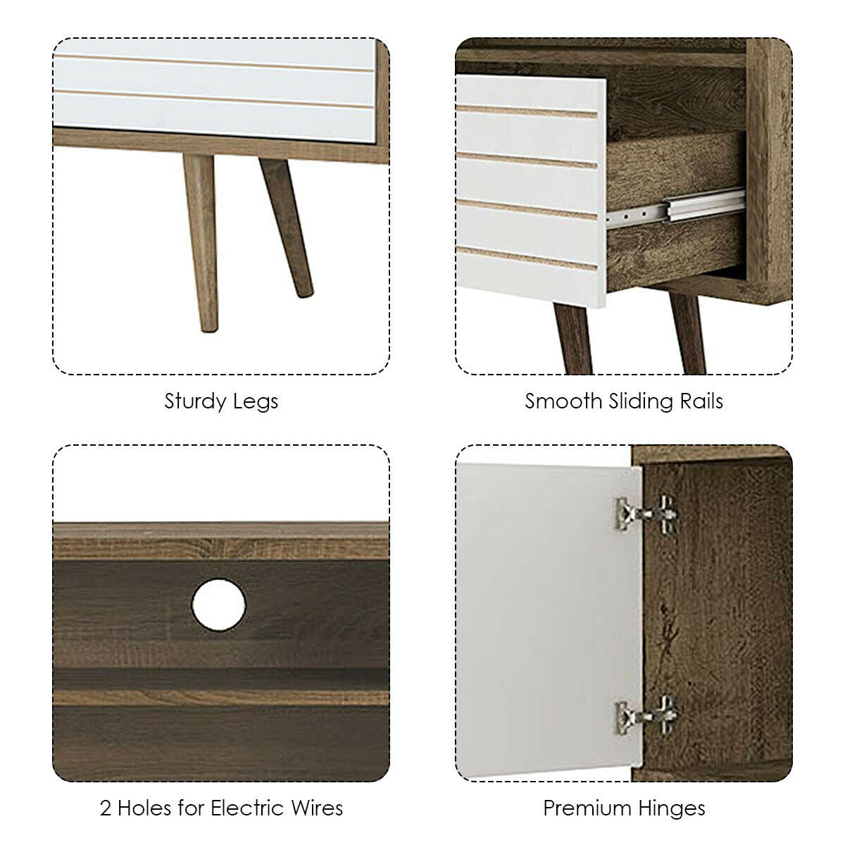 Modern Media Stand with Drawer Storage and Cable Management for 65 Inch TVs - Brown & White