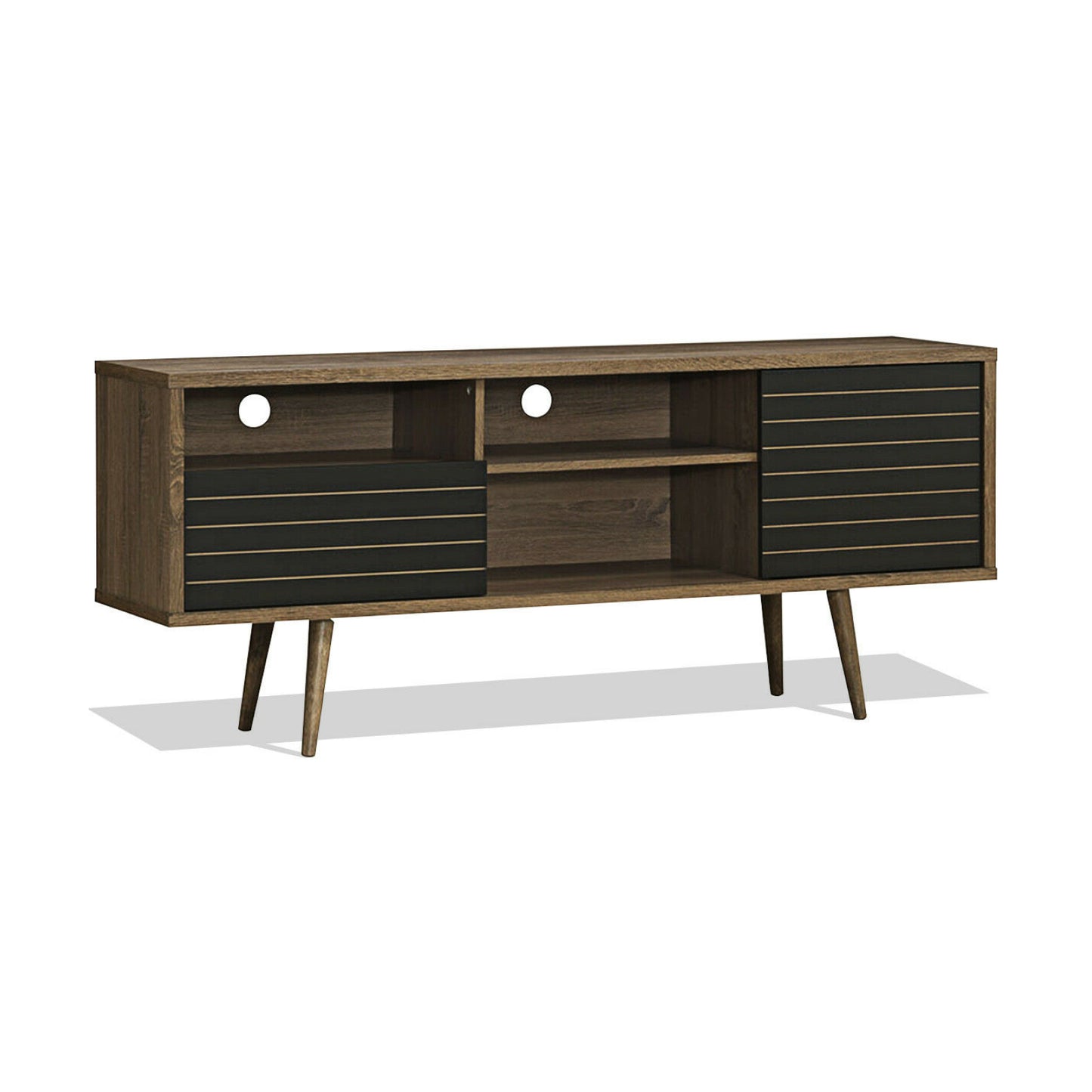 Modern Media Stand with Drawer Storage and Cable Management for 65 Inch TVs - Brown & Black