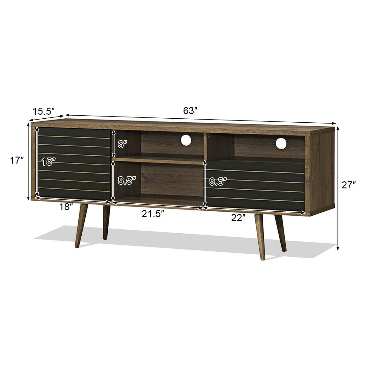 Modern Media Stand with Drawer Storage and Cable Management for 65 Inch TVs - Brown & Black