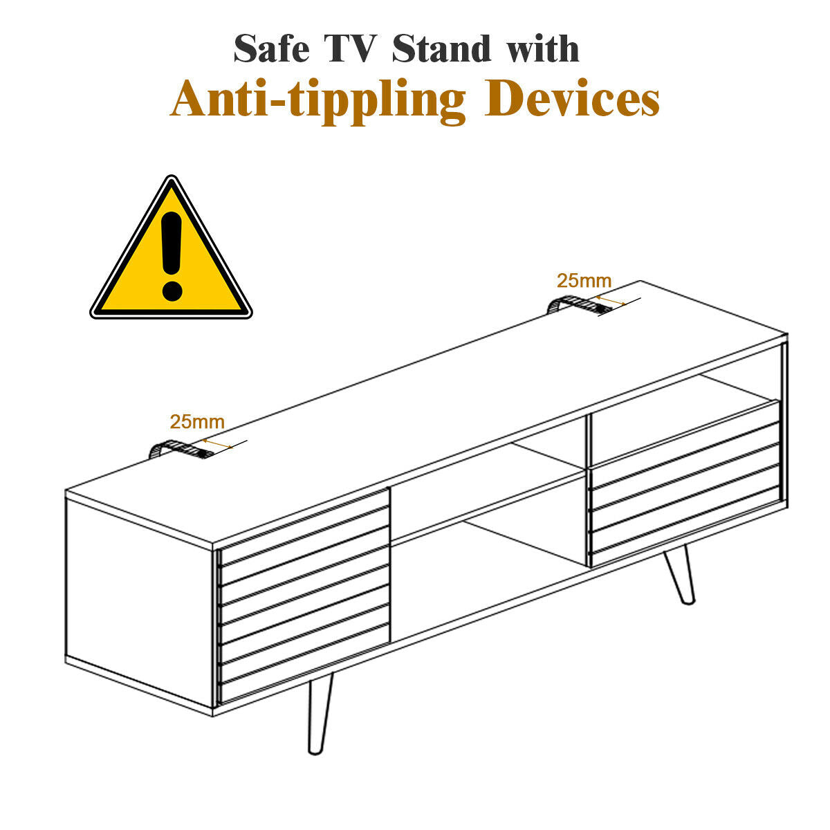 Modern Media Stand with Drawer Storage and Cable Management for 65 Inch TVs - Brown & Black
