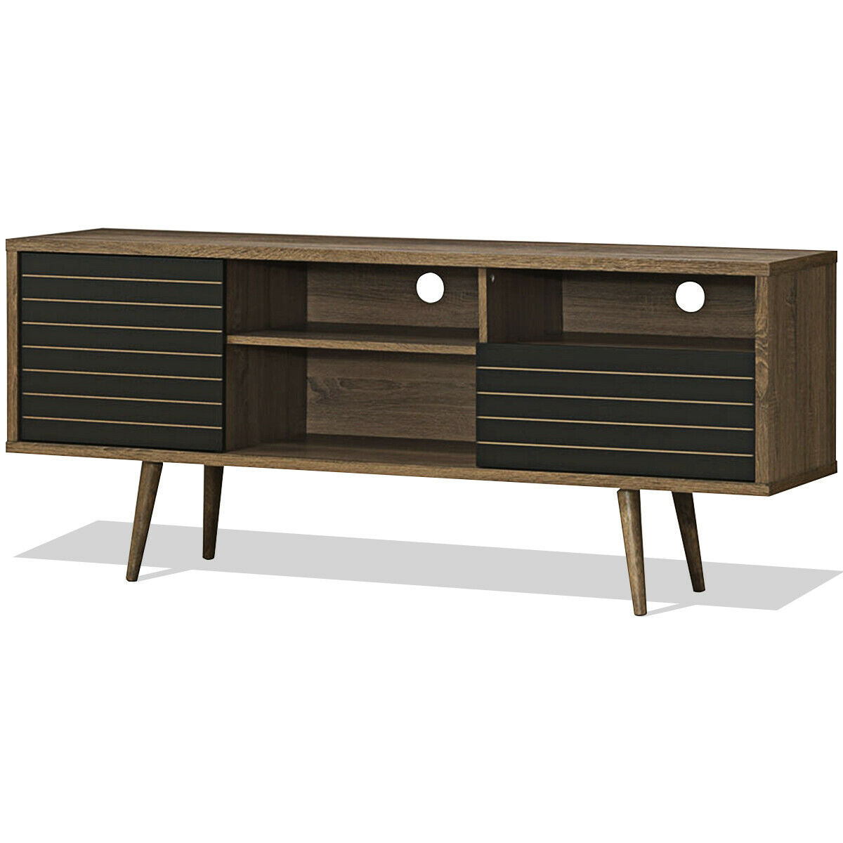 Modern Media Stand with Drawer Storage and Cable Management for 65 Inch TVs - Brown & Black