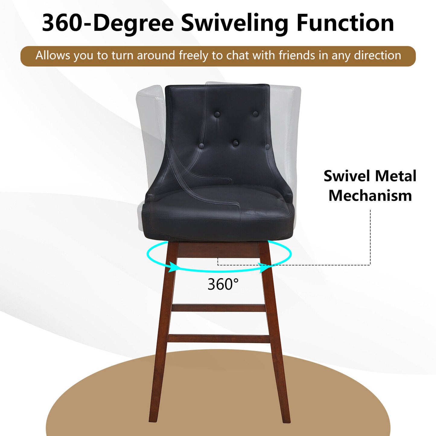 Pair of 29 Inch Swivel Upholstered Bar Stools with Durable Wood Legs