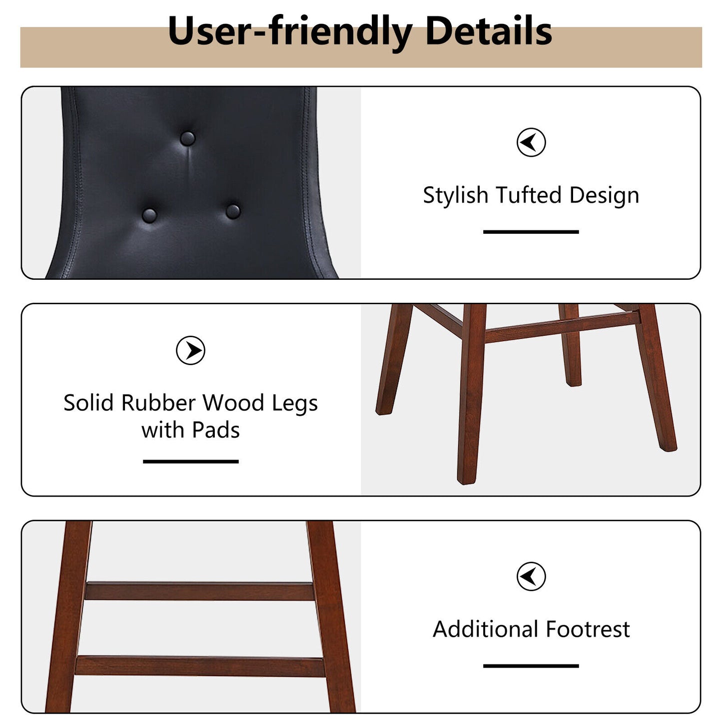 Pair of 29 Inch Swivel Upholstered Bar Stools with Durable Wood Legs