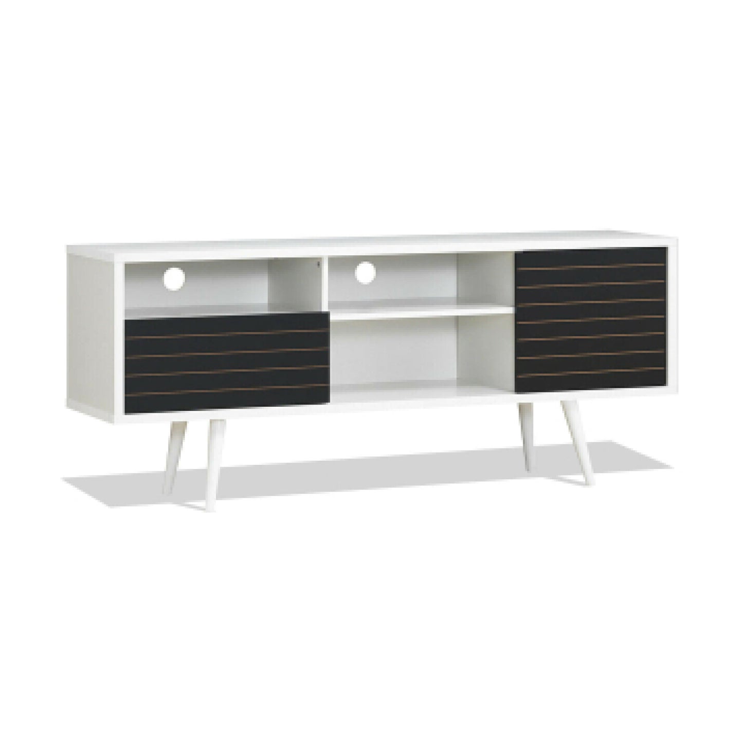 Modern Media Stand with Drawer Storage and Cable Management for 65 Inch TVs - Black & White