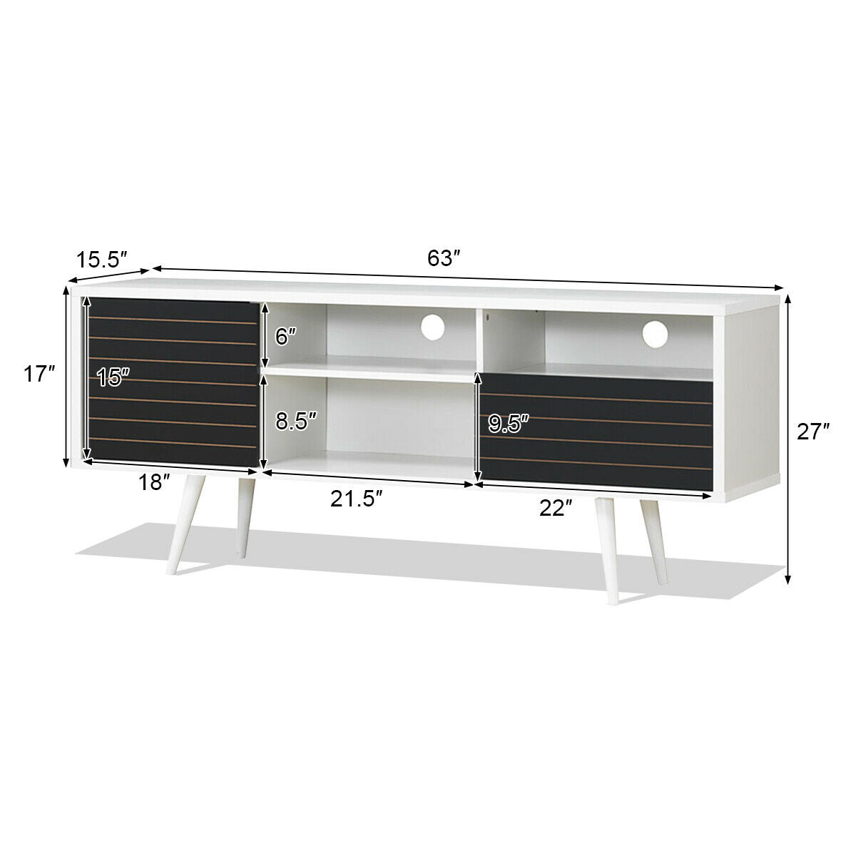 Modern Media Stand with Drawer Storage and Cable Management for 65 Inch TVs - Black & White