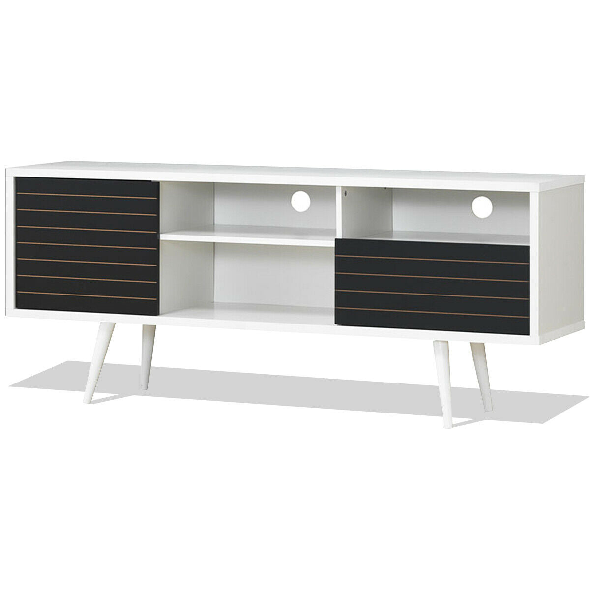 Modern Media Stand with Drawer Storage and Cable Management for 65 Inch TVs - Black & White