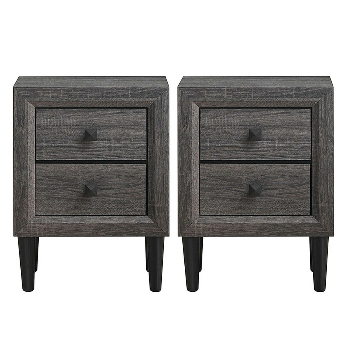 Set of 2 Retro Nightstands with 2 Drawers for Bedroom and Living Room Storage - Grey