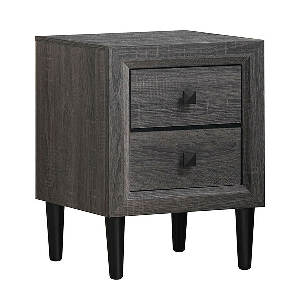 Set of 2 Retro Nightstands with 2 Drawers for Bedroom and Living Room Storage - Grey