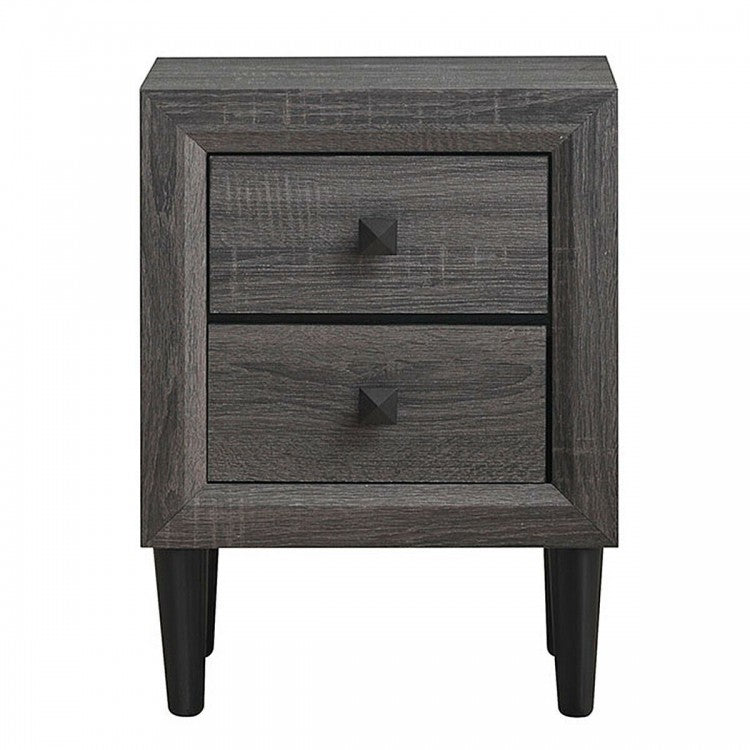 Set of 2 Retro Nightstands with 2 Drawers for Bedroom and Living Room Storage - Grey