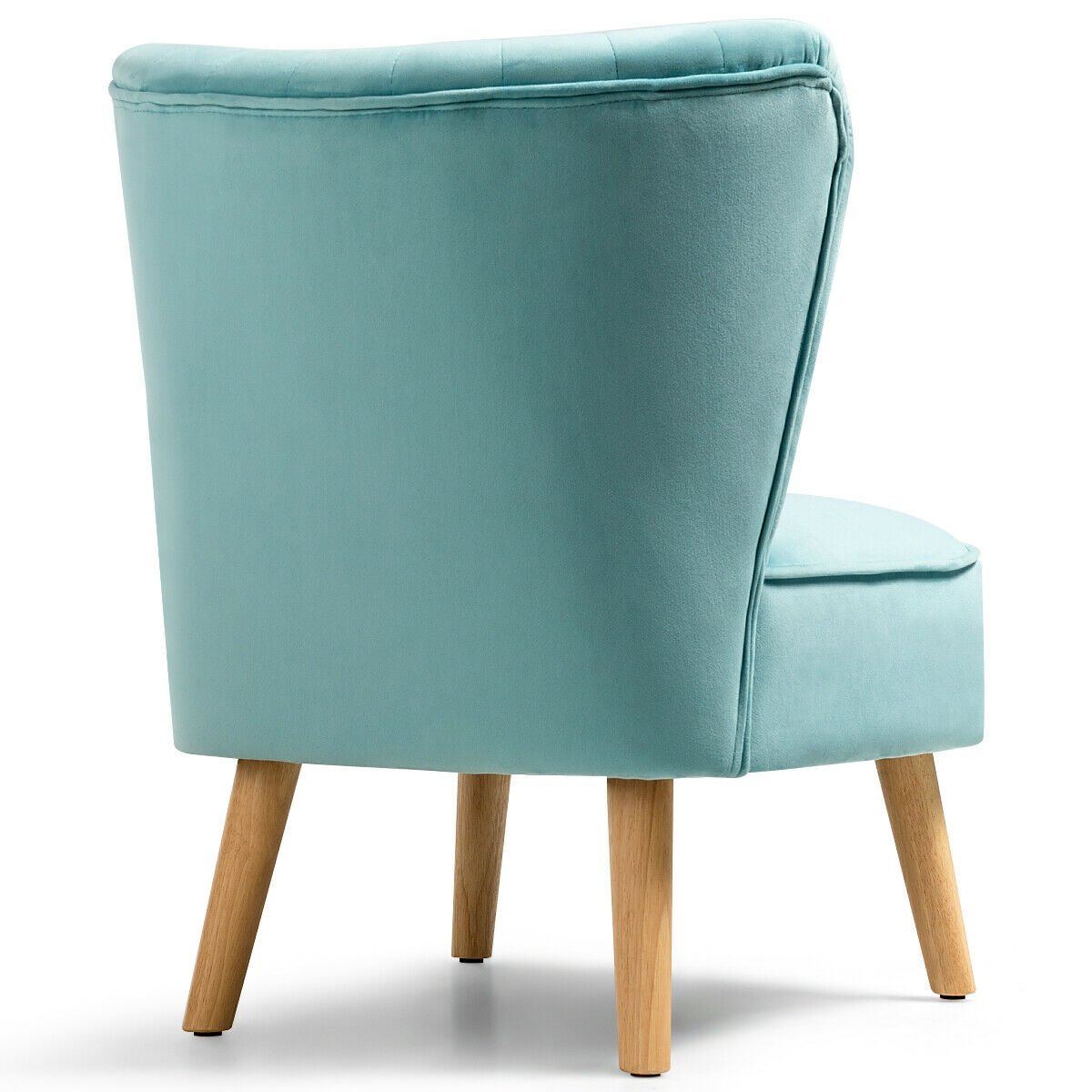 Velvet Armless Accent Chair with Natural Wood Legs - Green