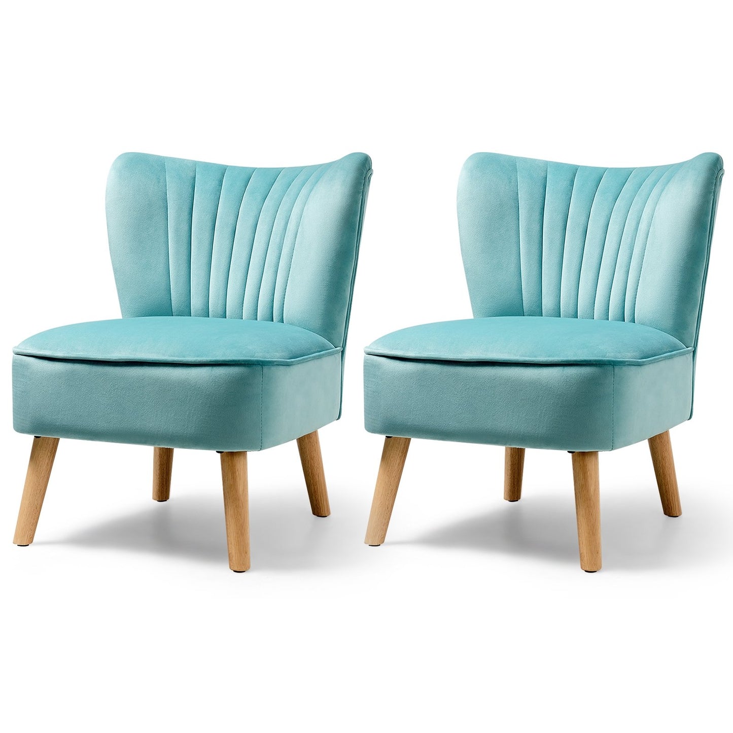 Velvet Armless Accent Chair with Natural Wood Legs - Green