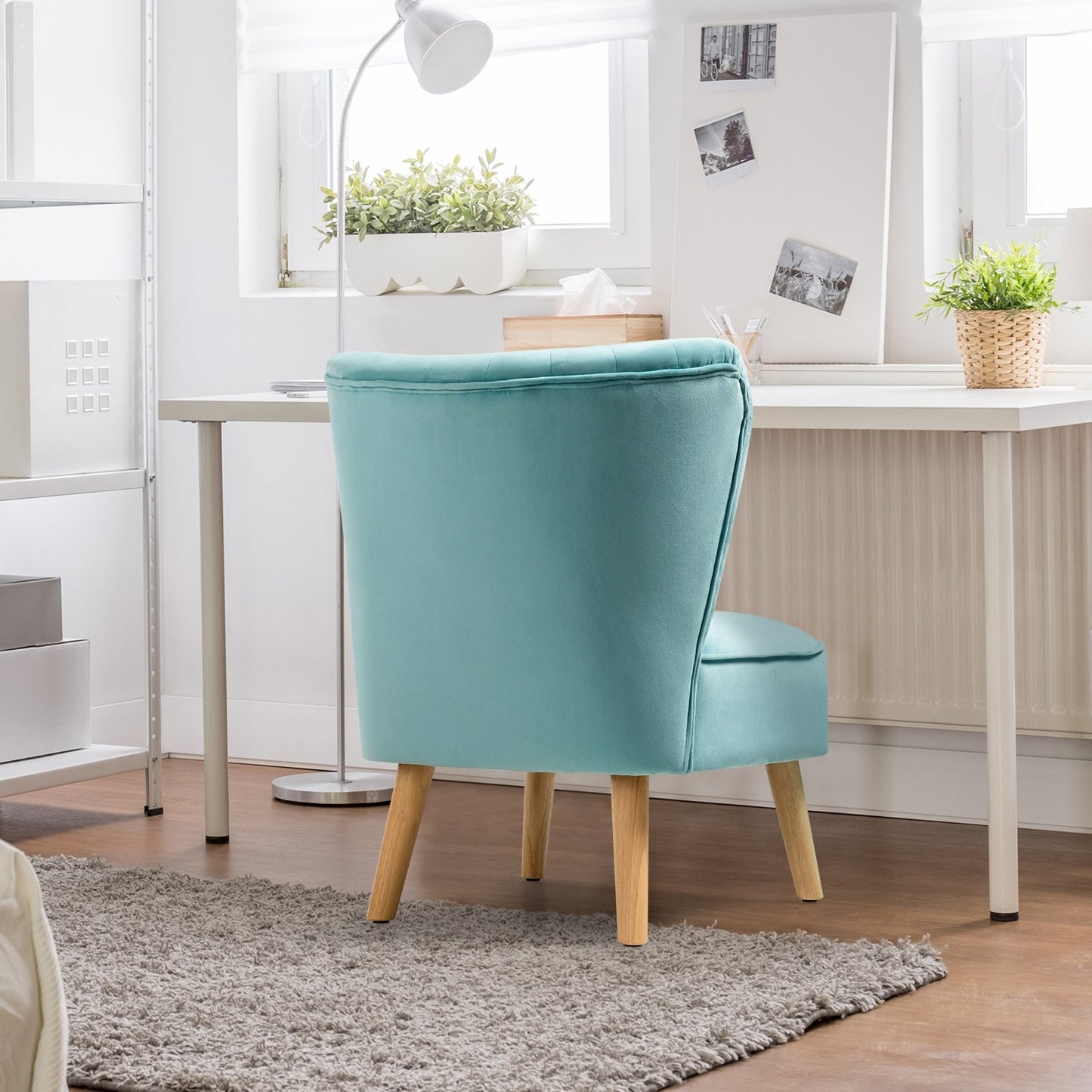 Velvet Armless Accent Chair with Natural Wood Legs - Green