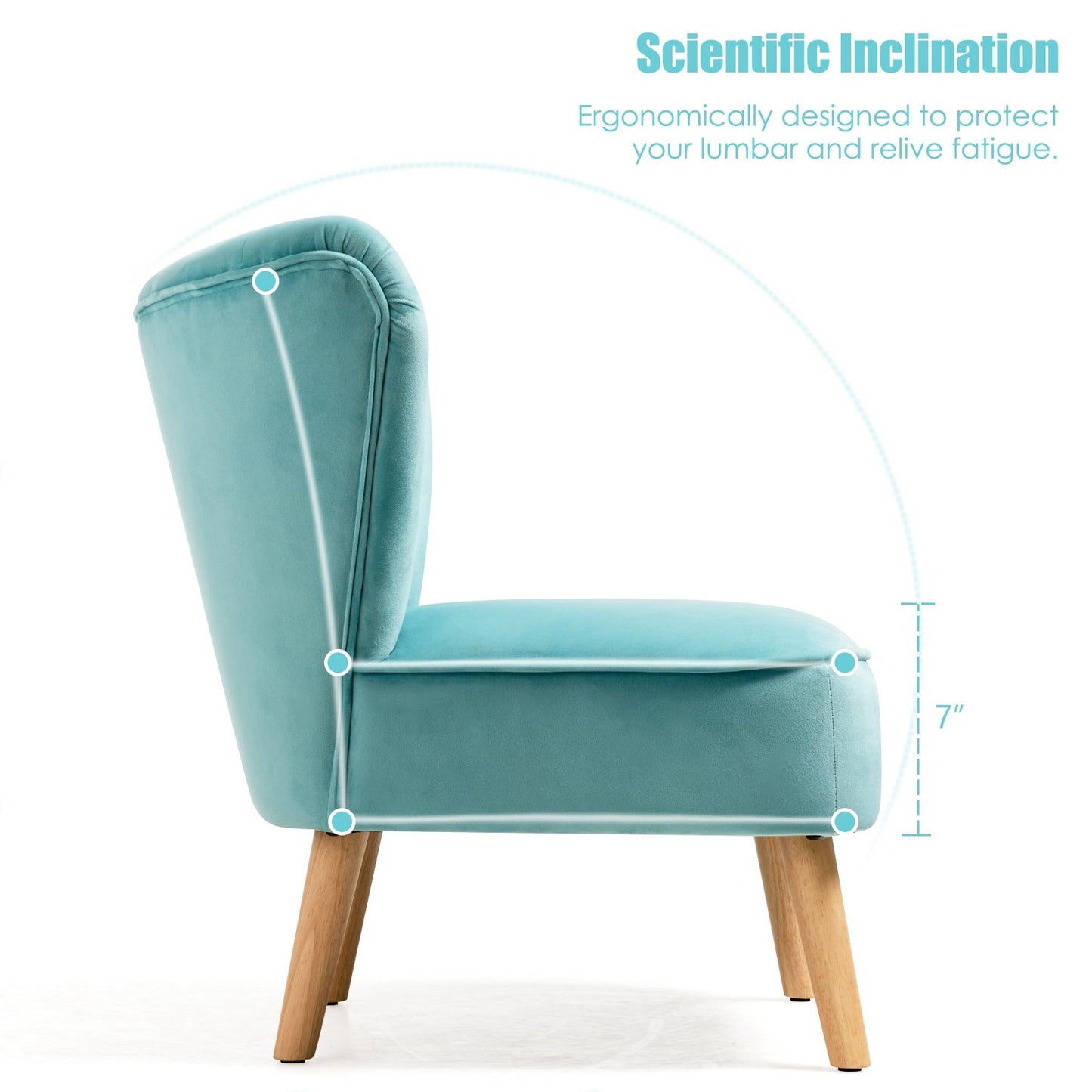 Velvet Armless Accent Chair with Natural Wood Legs - Green