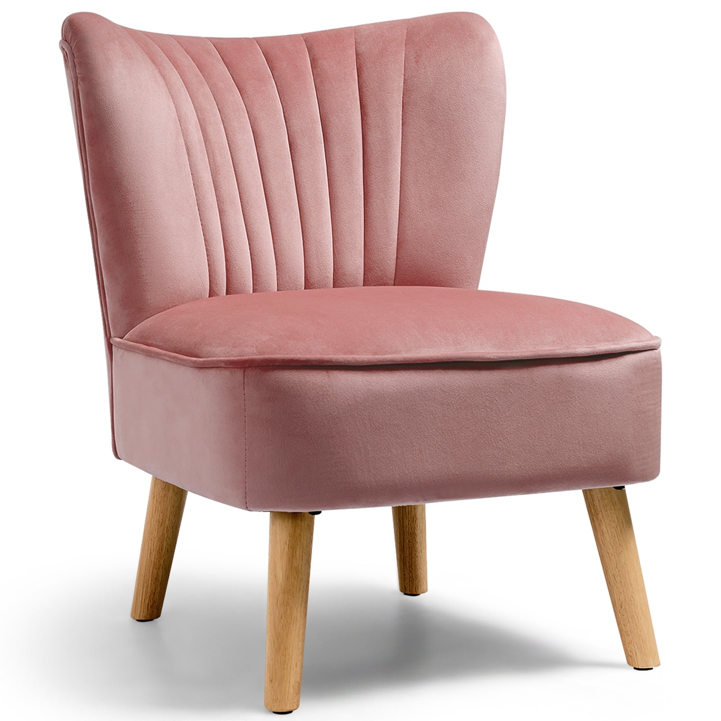 Velvet Armless Accent Chair with Natural Wood Legs - Pink