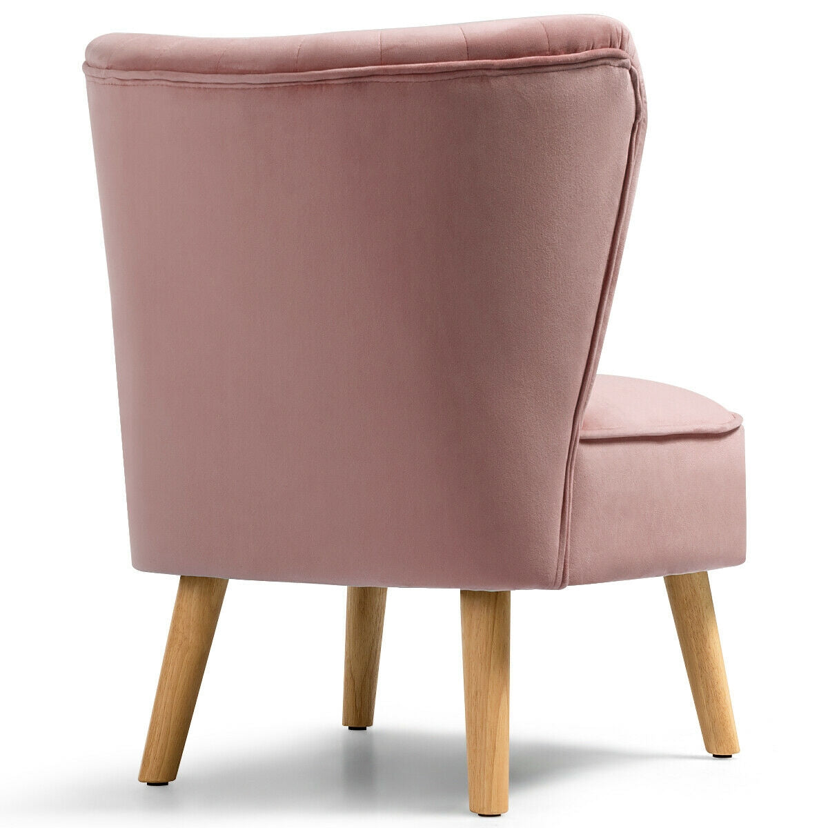 Velvet Armless Accent Chair with Natural Wood Legs - Pink