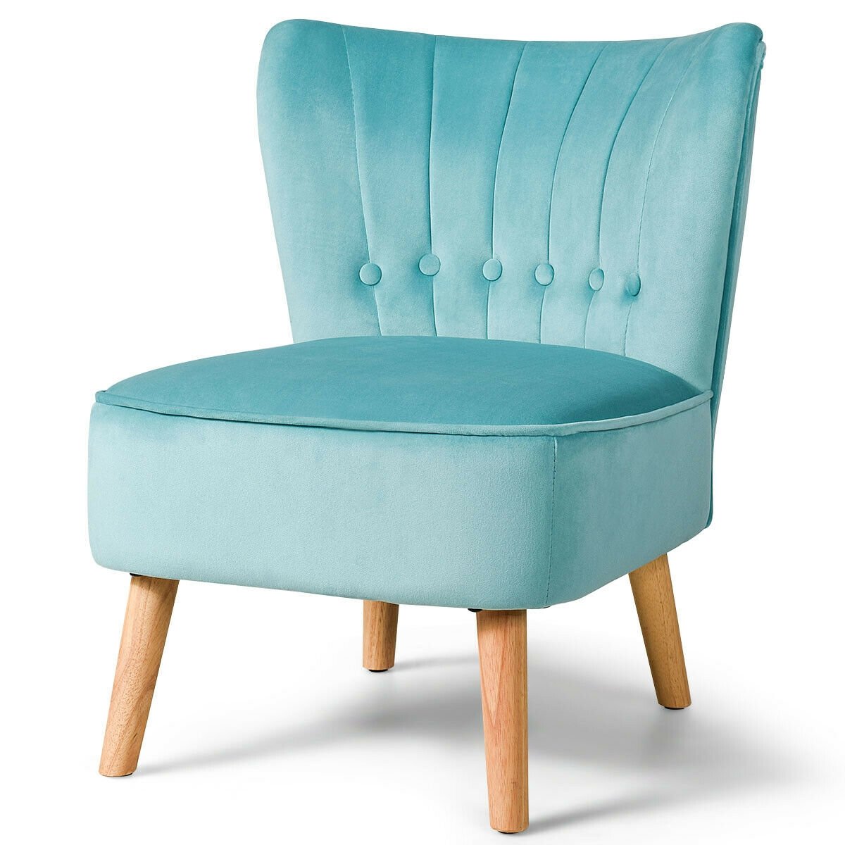 Tufted Velvet Armless Accent Chair with Ergonomic Backrest and Wood Legs - Green